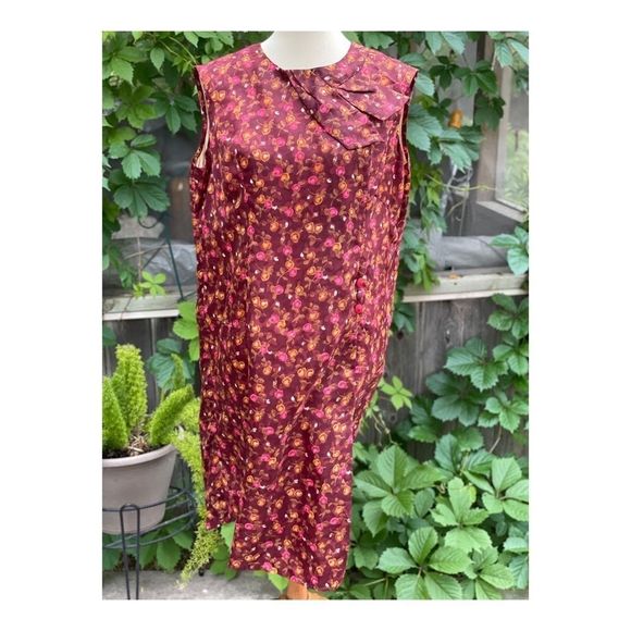 Volup Vintage 60s Shift Dress Roses Floral MIDI - Picture 2 of 12